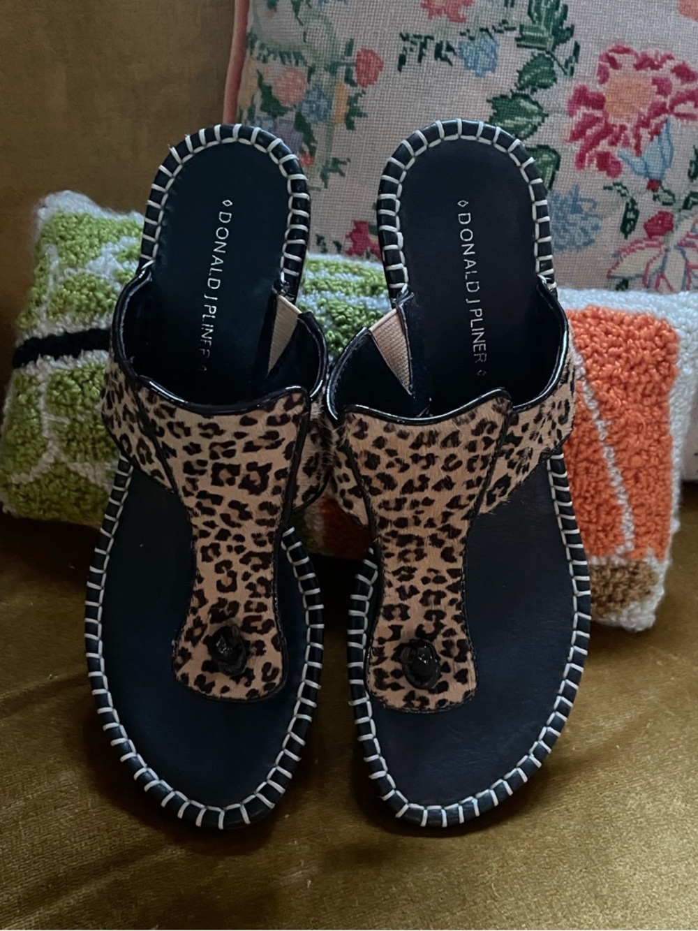 Donald J. Pliner Leopard Print Slide Wedge Sandals - Brown & Black